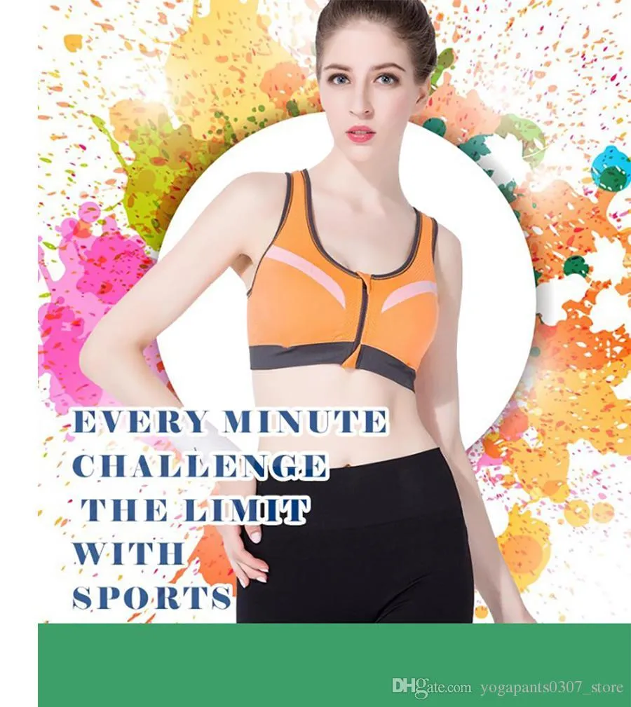 Ladies Running Bra - Sports Bra - Orange Zipper Sports Bra - Padded Sports Bra
