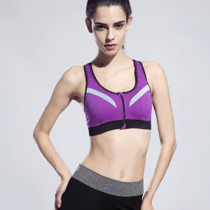 Ladies Running Bra - Sports Bra - Orange Zipper Sports Bra - Padded Sports Bra