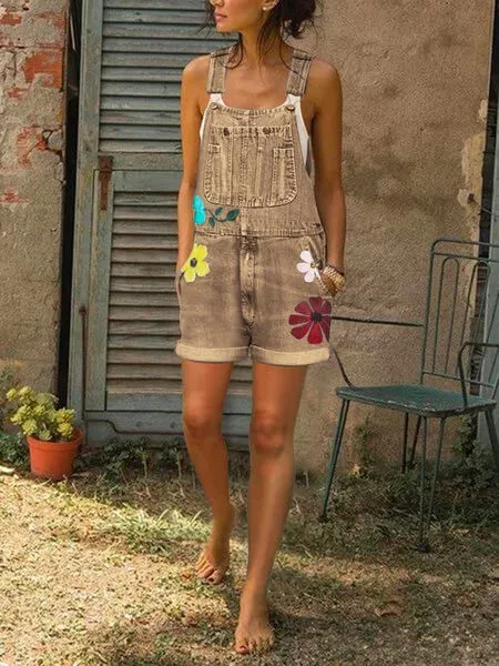 Lady Jeans Romper Shorts Sleeveless Bandage Jumpsuits Shortalls
