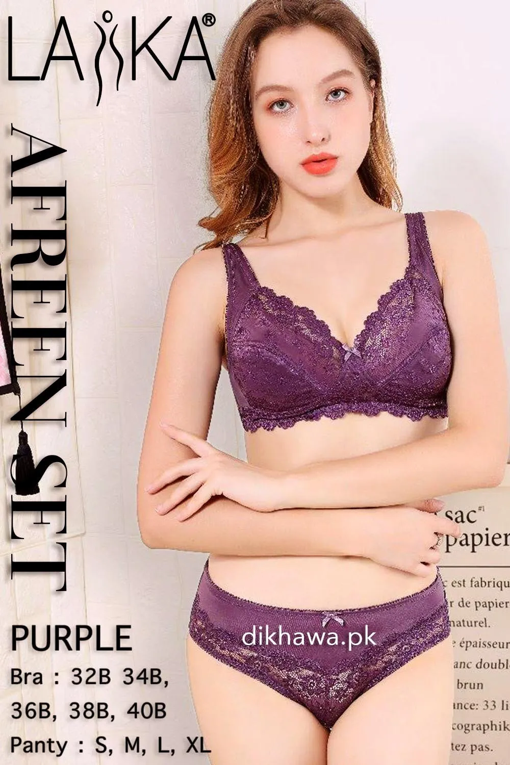 Laika - Afreen Set - Purple Fancy Bridal Bra Panty Sets - Non Padded Non Wired Bra Panty Set
