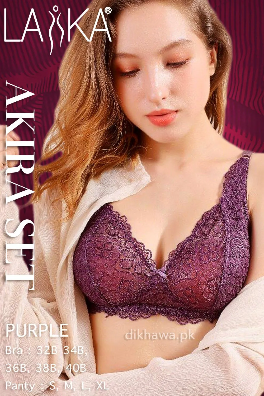 Laika - Akira Set - Purple Bridal Bra Panty Sets - Non Padded Non Wired Bra Panty Set