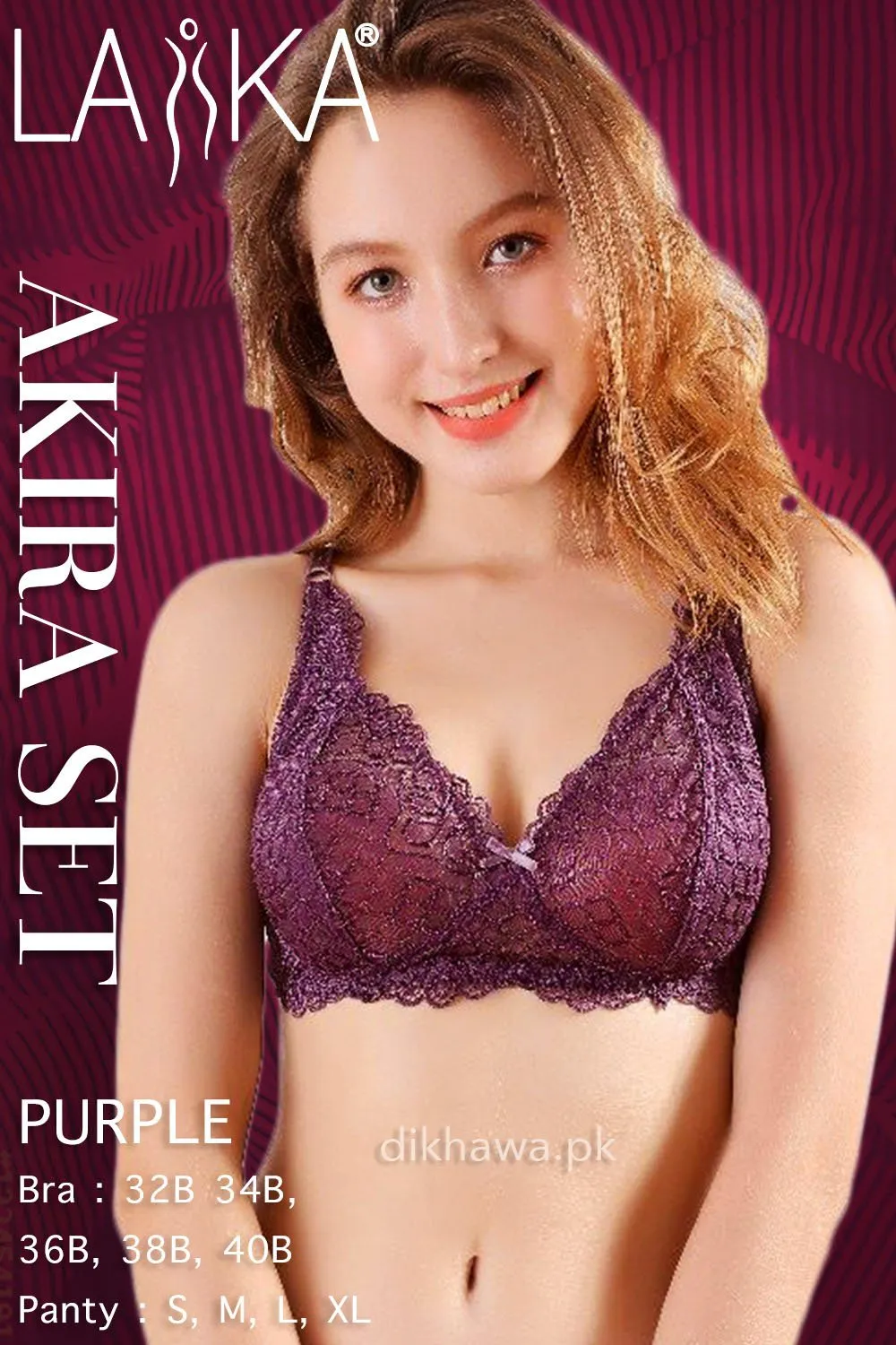 Laika - Akira Set - Purple Bridal Bra Panty Sets - Non Padded Non Wired Bra Panty Set