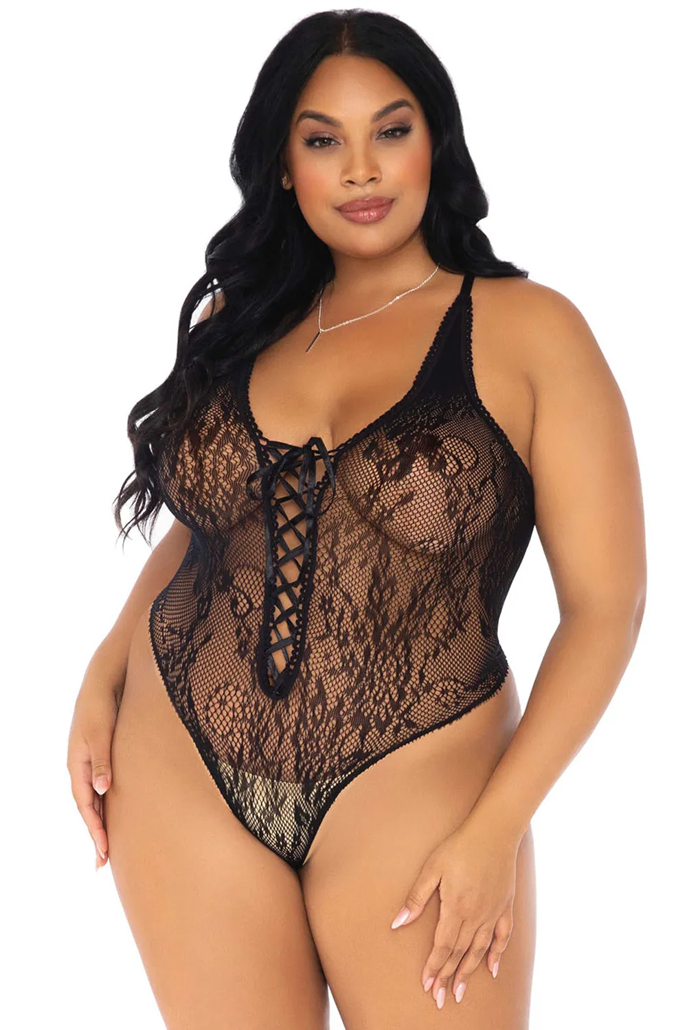 Leg Avenue Plus Size Floral Lace Thong Teddy