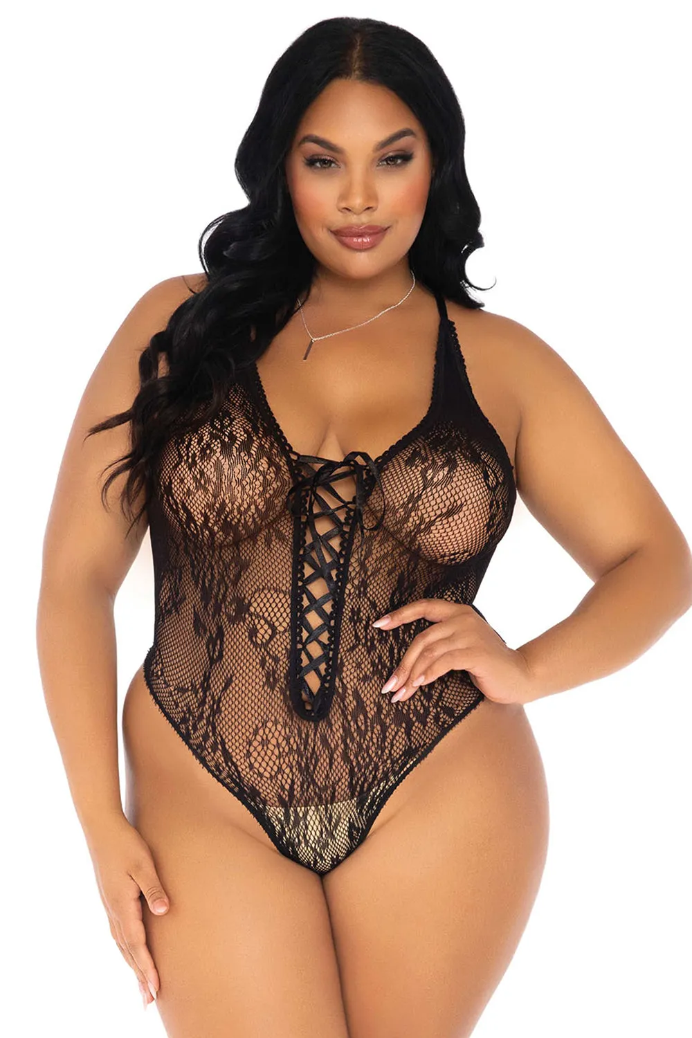 Leg Avenue Plus Size Floral Lace Thong Teddy