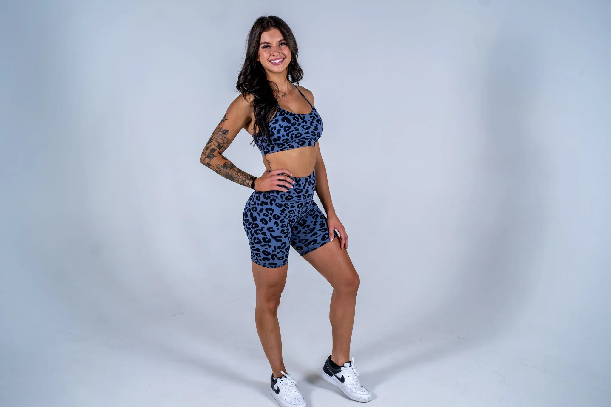 Leopard Biker Short - Blue Ash