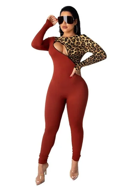 Leopard Zip Me Up Jumpsuit