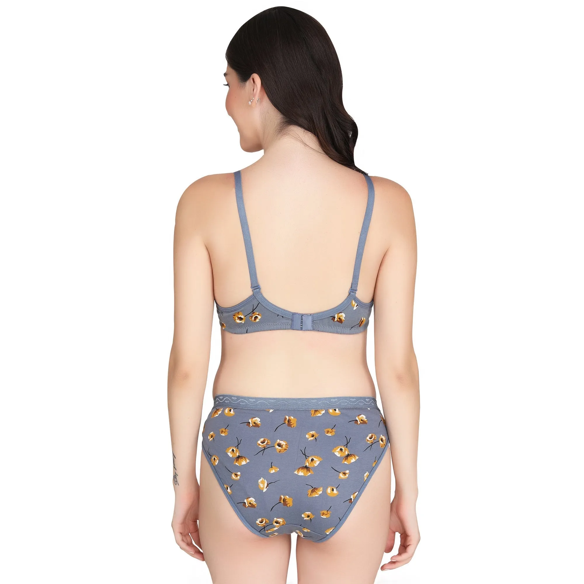 Liigne Flower Printed Everyday Padded Bra Panty Set