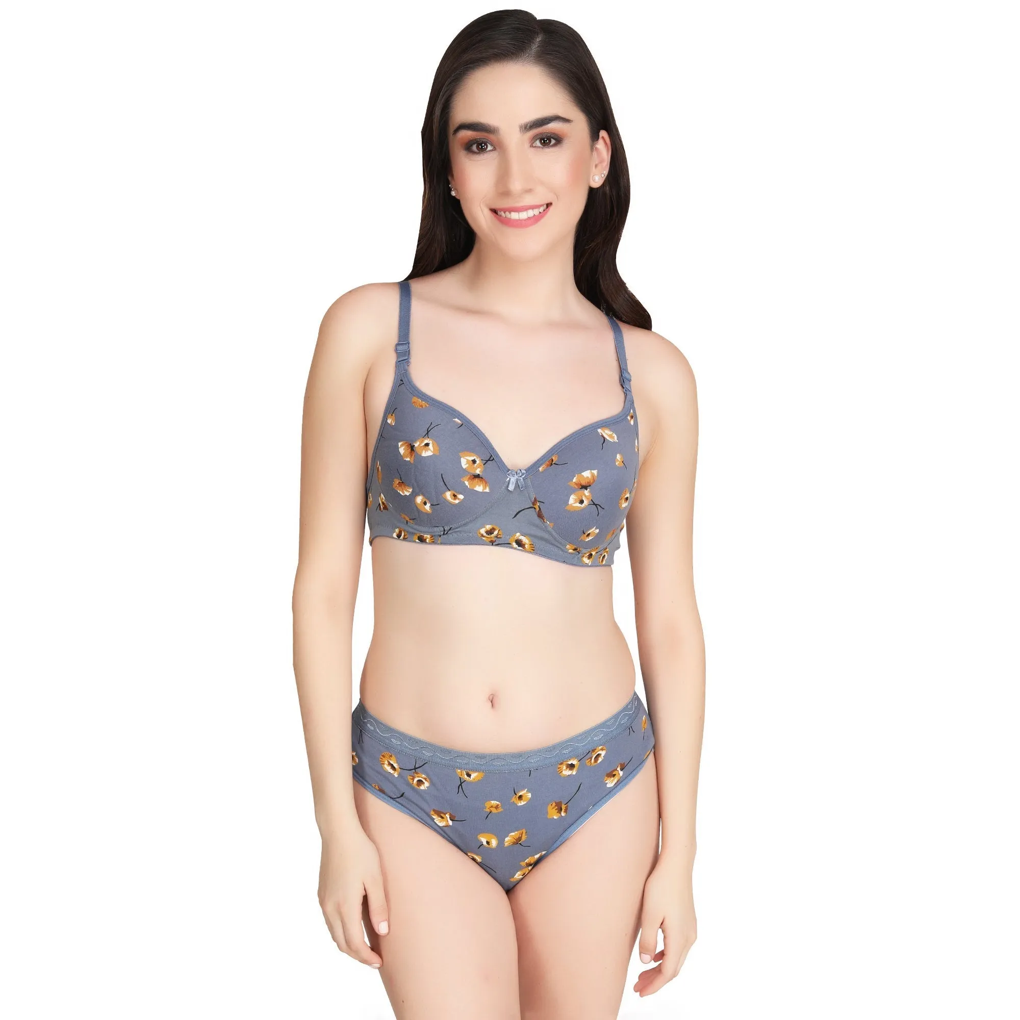 Liigne Flower Printed Everyday Padded Bra Panty Set