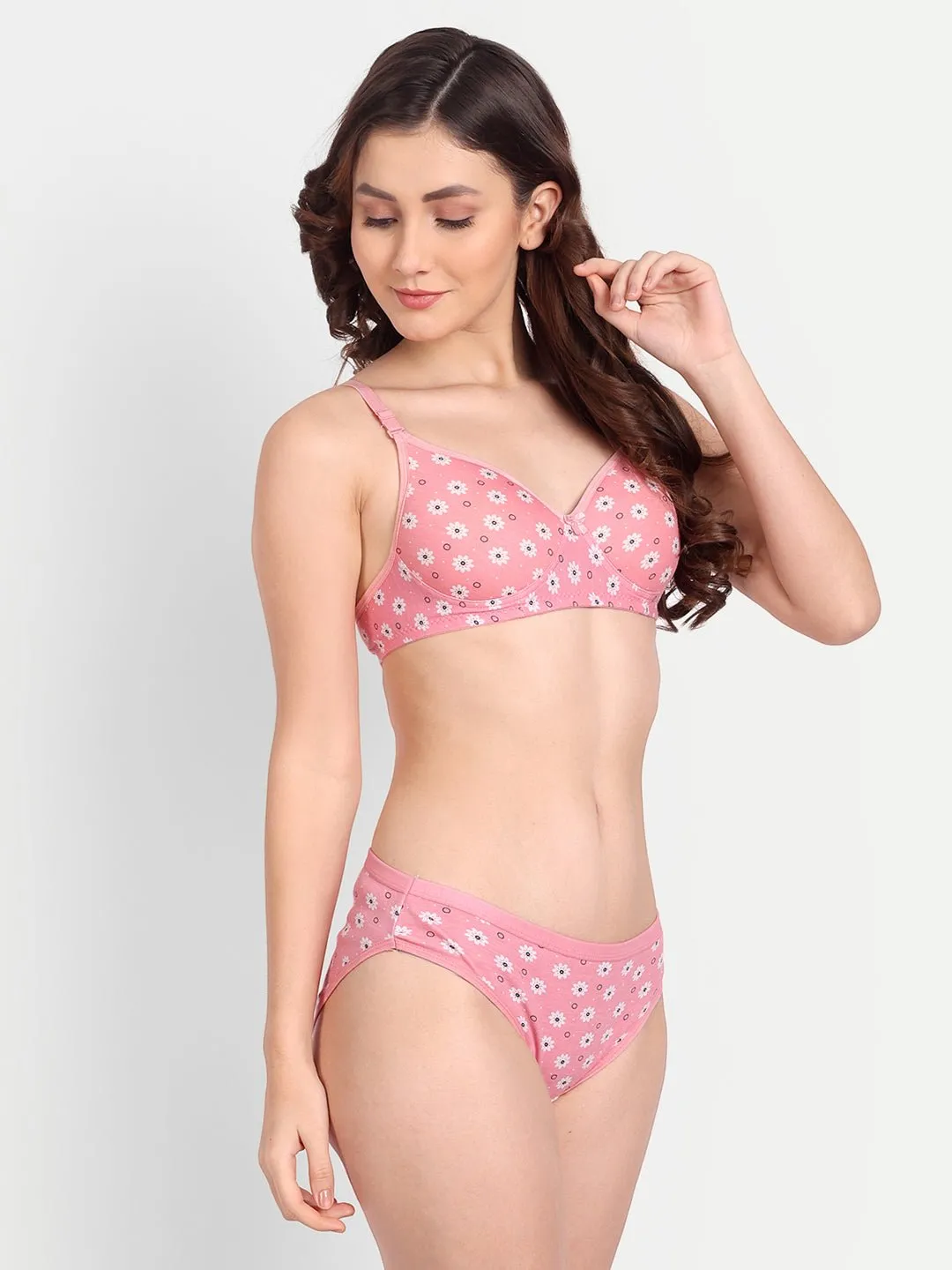 Liigne Flower Printed Women Everyday Padded Bra Panty Set
