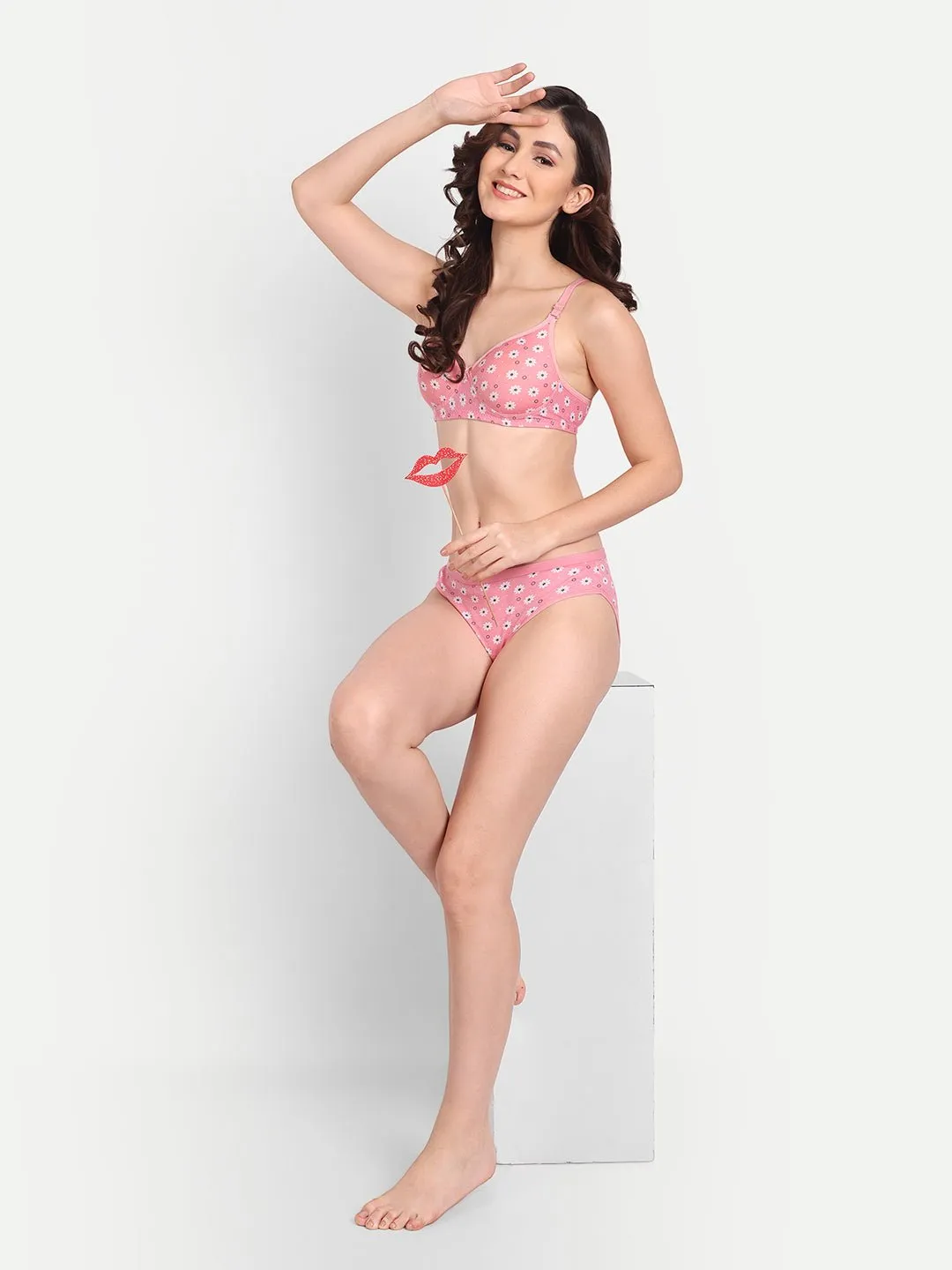 Liigne Flower Printed Women Everyday Padded Bra Panty Set