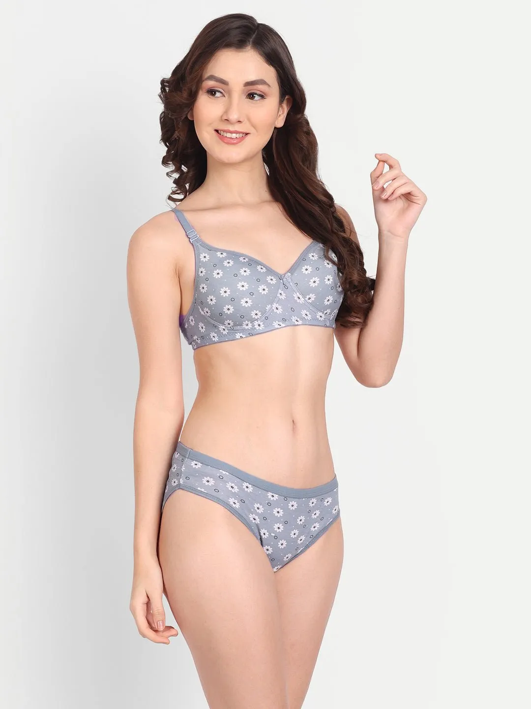 Liigne Flower Printed Women Everyday Padded Bra Panty Set