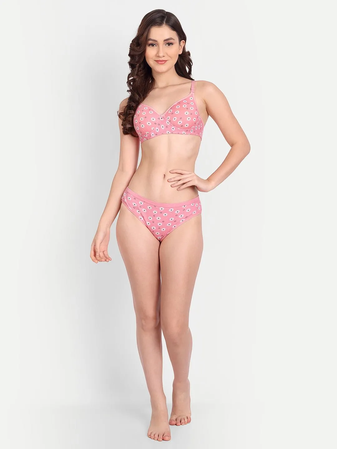 Liigne Flower Printed Women Everyday Padded Bra Panty Set