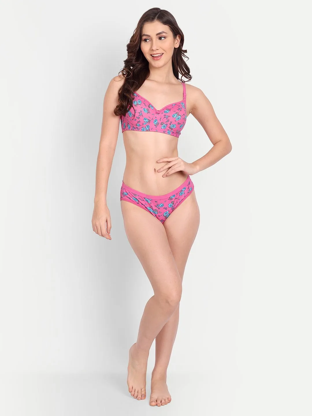 Liigne Flower Printed Women Everyday Padded Bra Panty Set