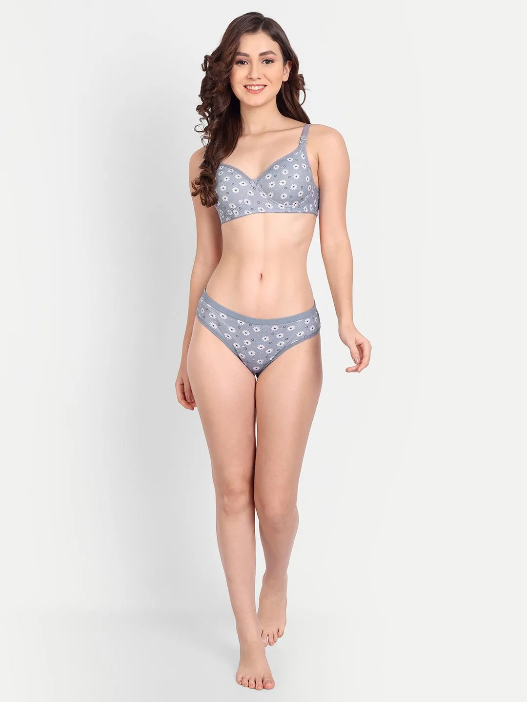 Liigne Flower Printed Women Everyday Padded Bra Panty Set