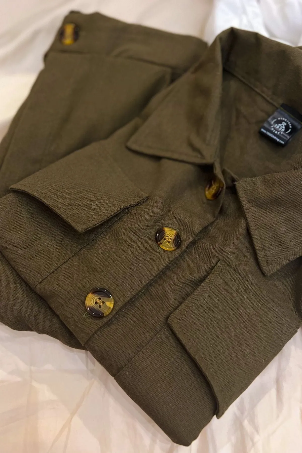 LILLIAN Linen Button-down Top & Pants Co-ord (Olive Green)