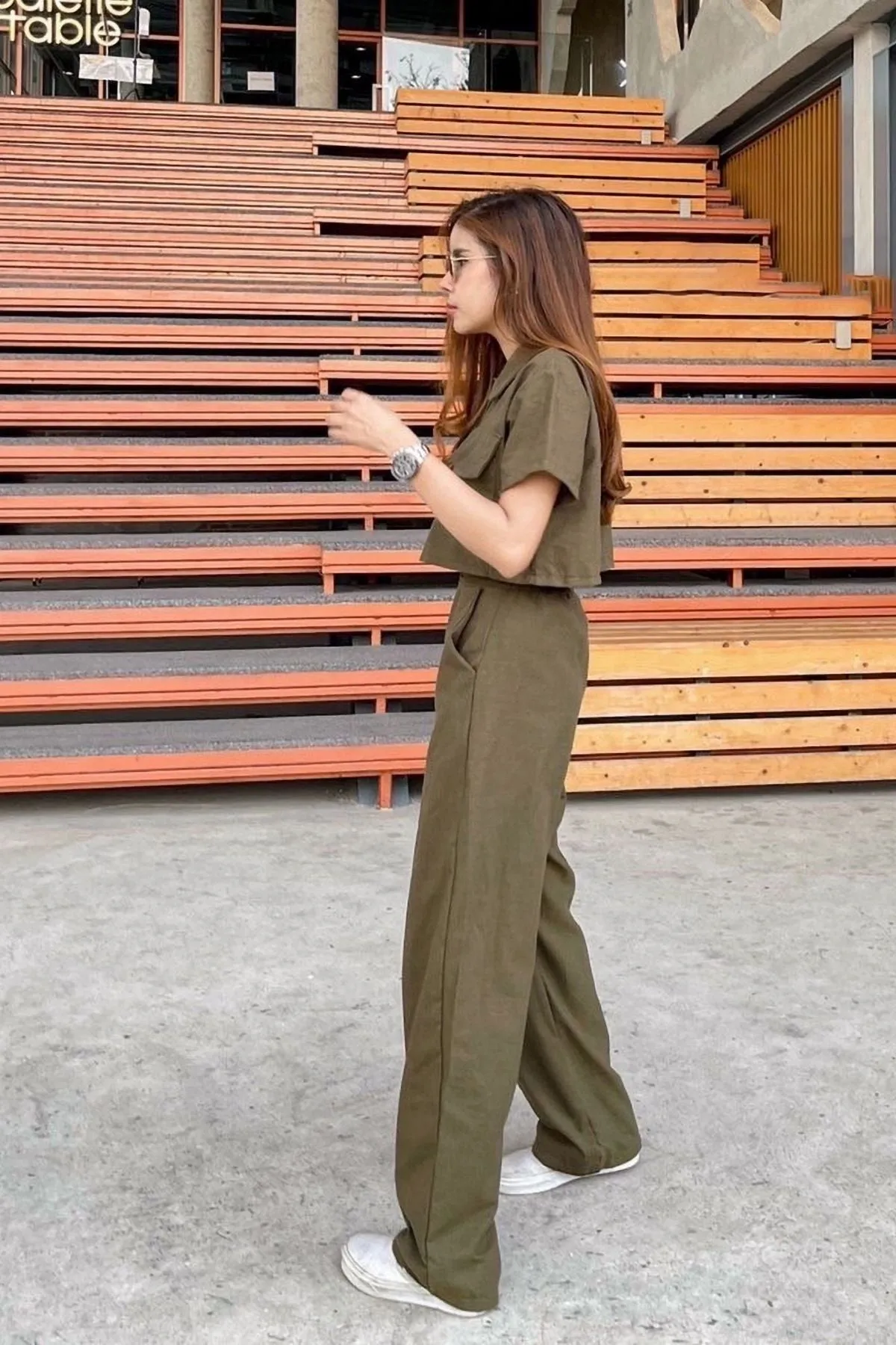 LILLIAN Linen Button-down Top & Pants Co-ord (Olive Green)