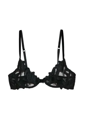 Lily Embroidery Plunge Demi Bra- Black