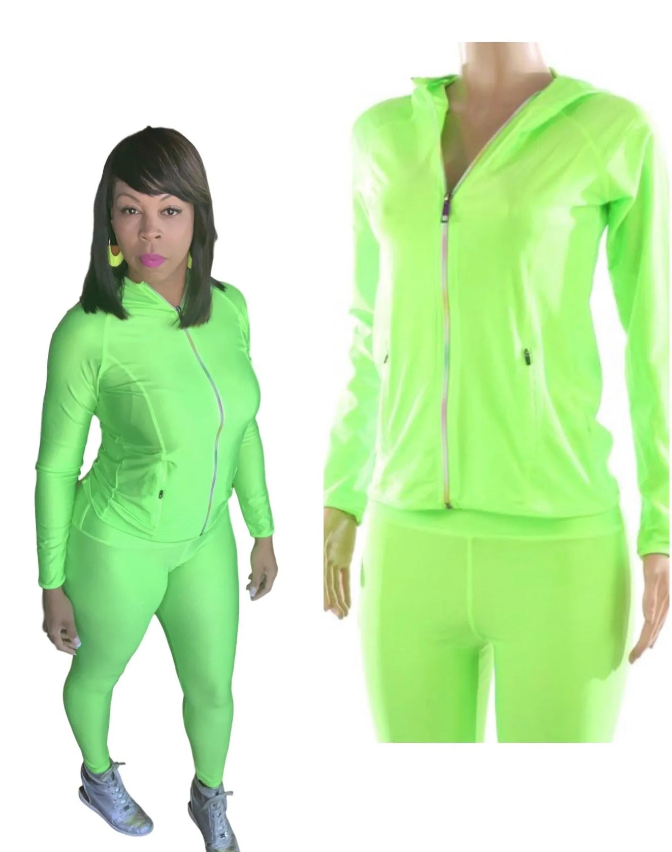Lime Solid Zip Up Jacket & Leggings Set