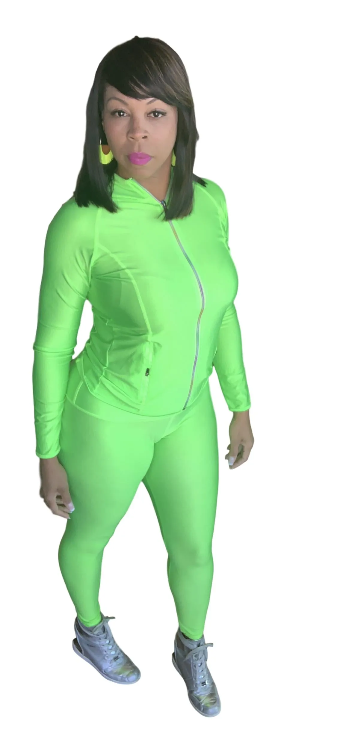 Lime Solid Zip Up Jacket & Leggings Set