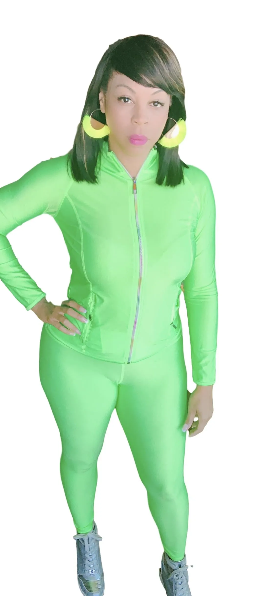Lime Solid Zip Up Jacket & Leggings Set