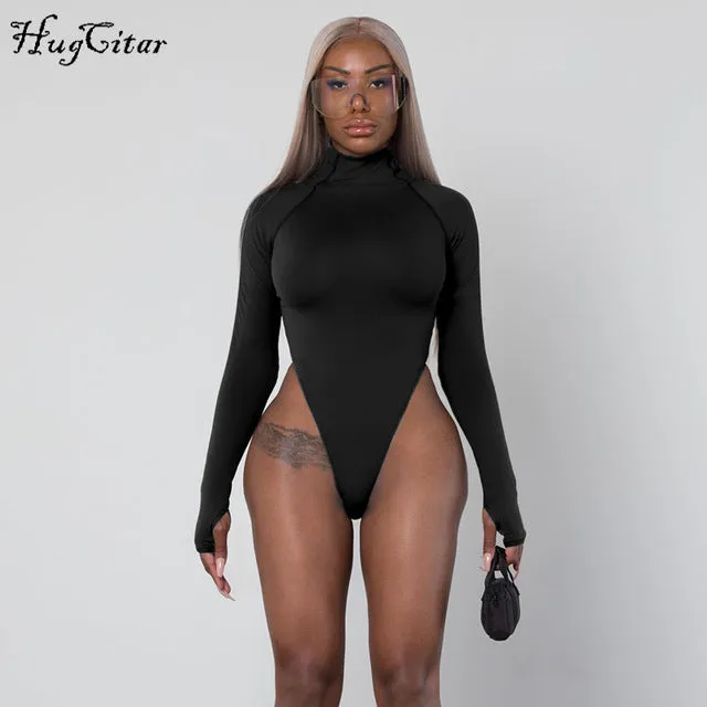long sleeve high neck neon bodycon sexy bodysuit