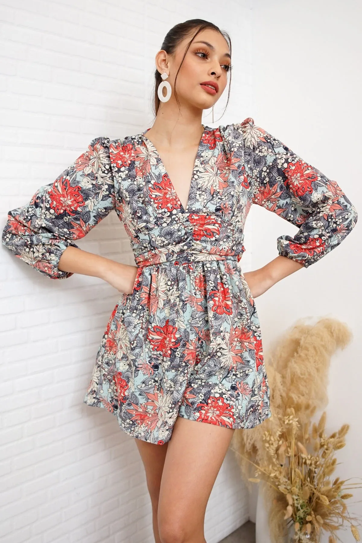 LORELEI Puff-Sleeve V-Neck Romper