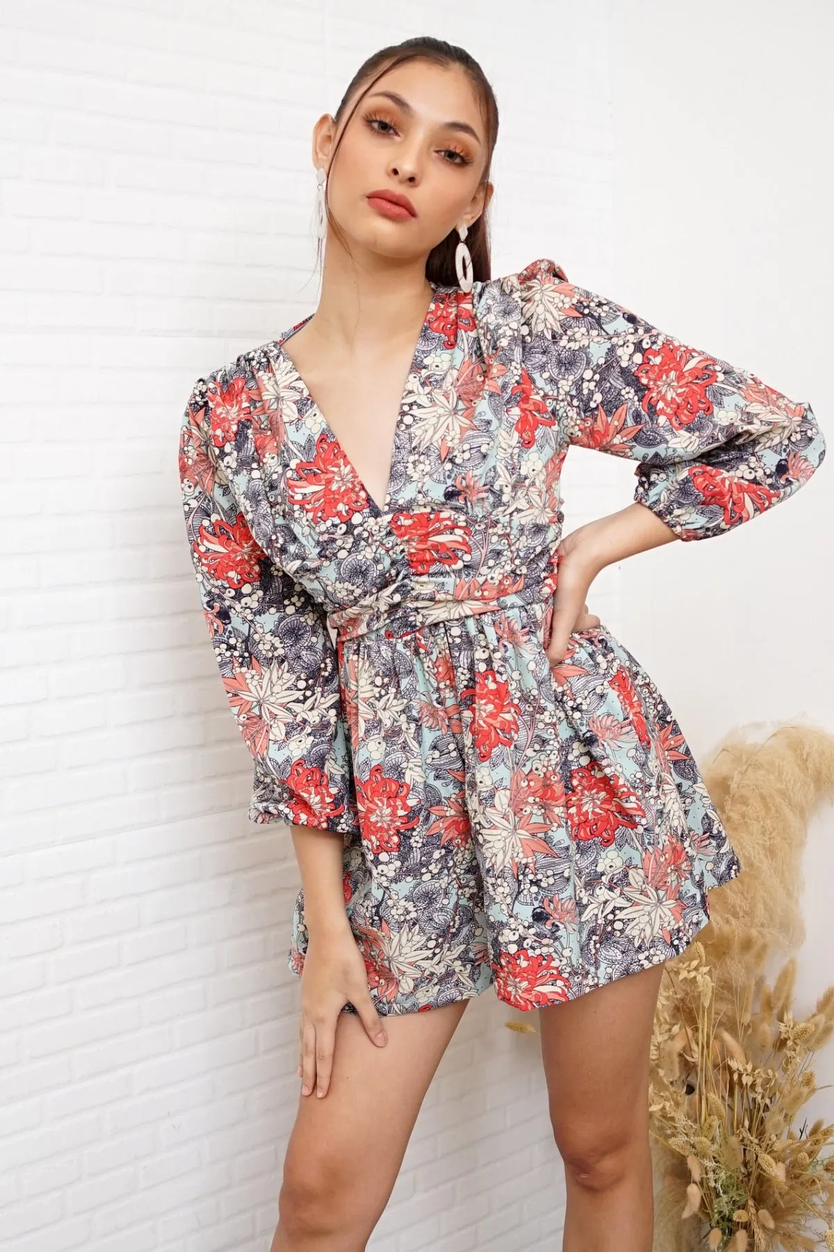 LORELEI Puff-Sleeve V-Neck Romper