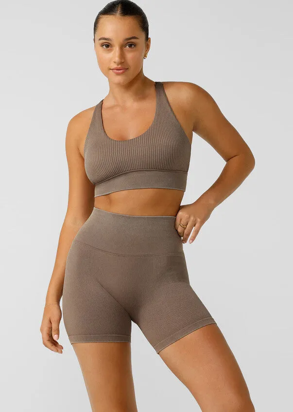 Lorna Jane It Girl Wide Rib Seamless Sports Bra - Washed Bone