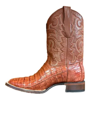 Los Altos Men's Boots -  Caiman Belly Pieced Vamp Cognac Square Toe