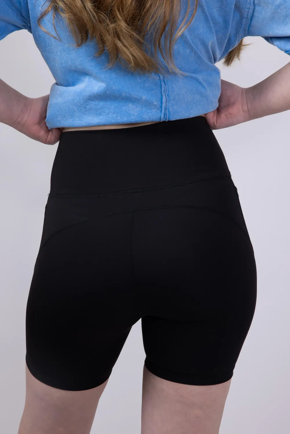 Love Tree Pocket Biker Shorts for Women in Black | 6816PM-BLACK