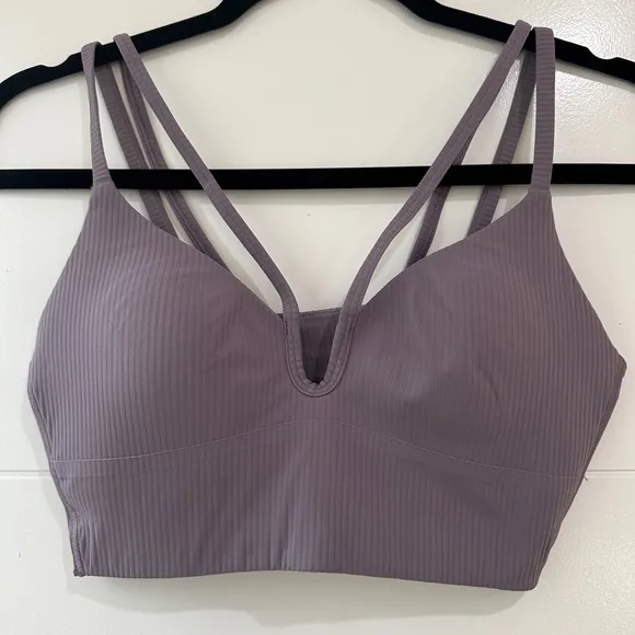 Lululemon Cloud Strappy Longline Mauve Ribbed Sports Bra Athletic Athleisure 4
