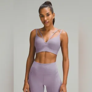 Lululemon Cloud Strappy Longline Mauve Ribbed Sports Bra Athletic Athleisure 4