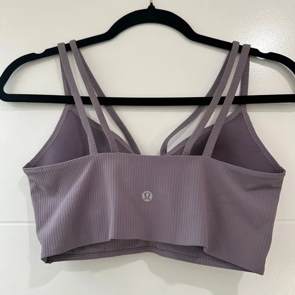 Lululemon Cloud Strappy Longline Mauve Ribbed Sports Bra Athletic Athleisure 4