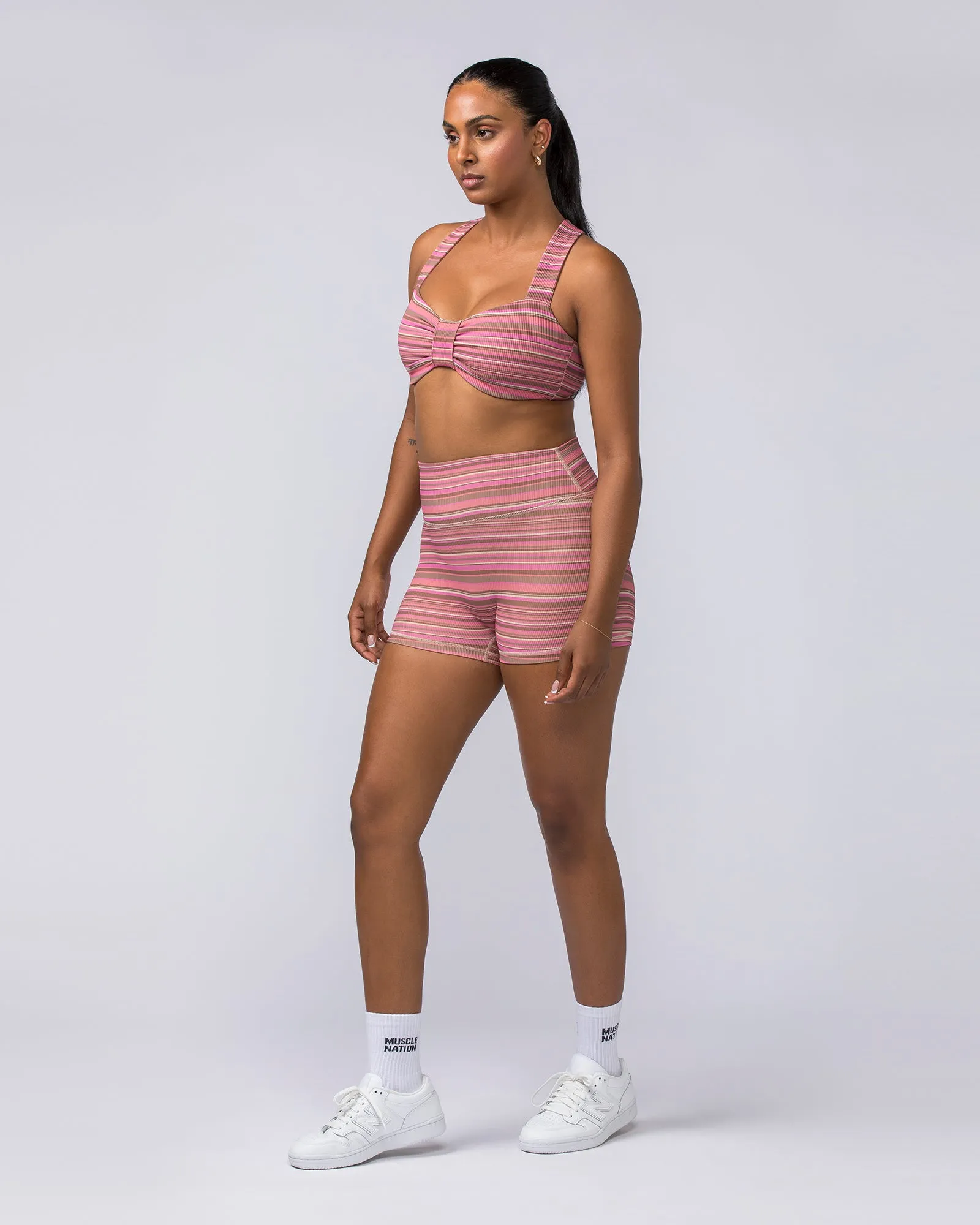 Lush Rib Bralette - Sunset Coral Stripe Print