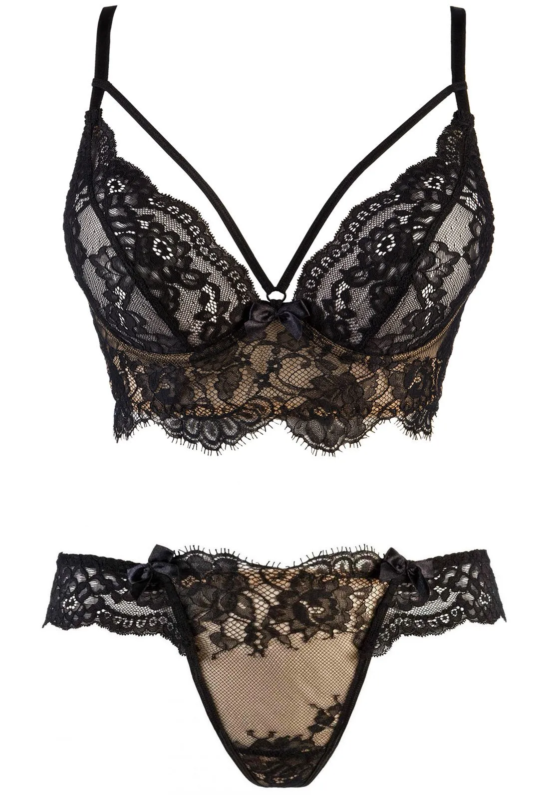 Luxe Black Lace Longline Bra & Panty Set