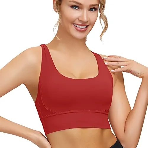 Lykoxa Women Sports Bra, High Impact Criss Cross Back Sexy Sports Bras for Workout Gym Activewear Red