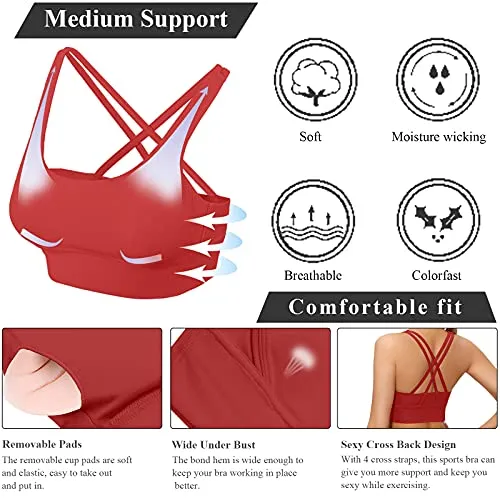 Lykoxa Women Sports Bra, High Impact Criss Cross Back Sexy Sports Bras for Workout Gym Activewear Red