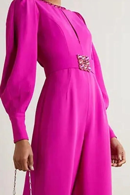 Magenta voluminous sleeves crepe jumpsuit