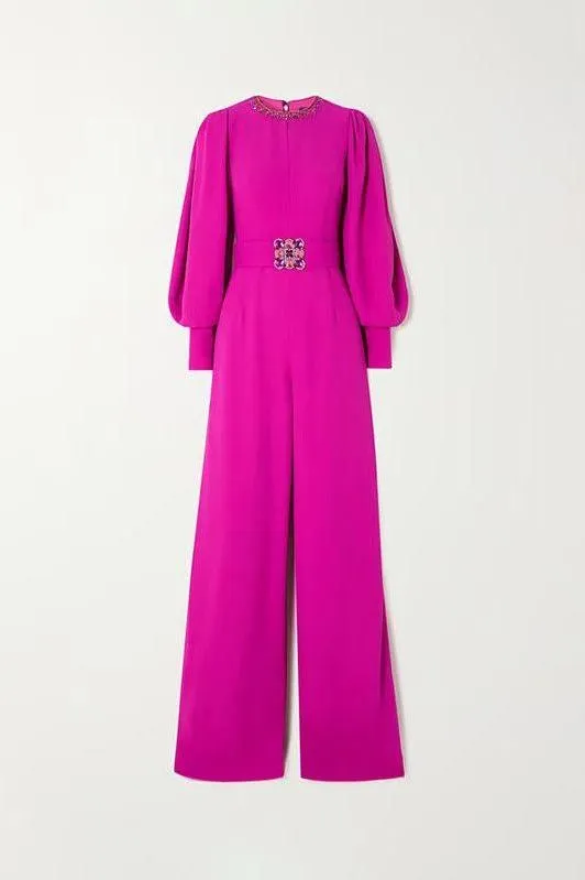 Magenta voluminous sleeves crepe jumpsuit