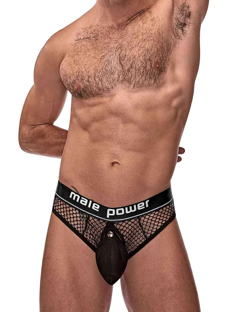 Male Power Cock Pit Net Cock Ring Thong - L/XL - Black