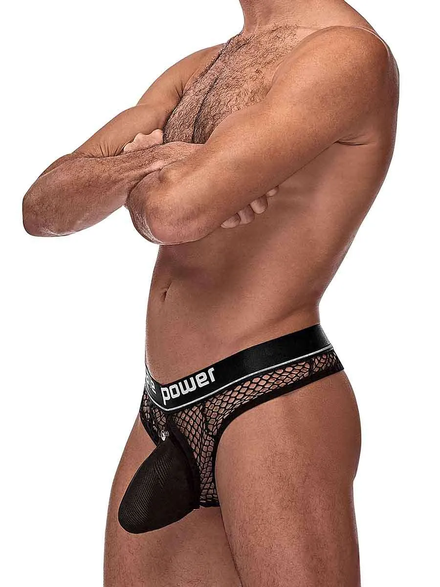 Male Power Cock Pit Net Cock Ring Thong - L/XL - Black