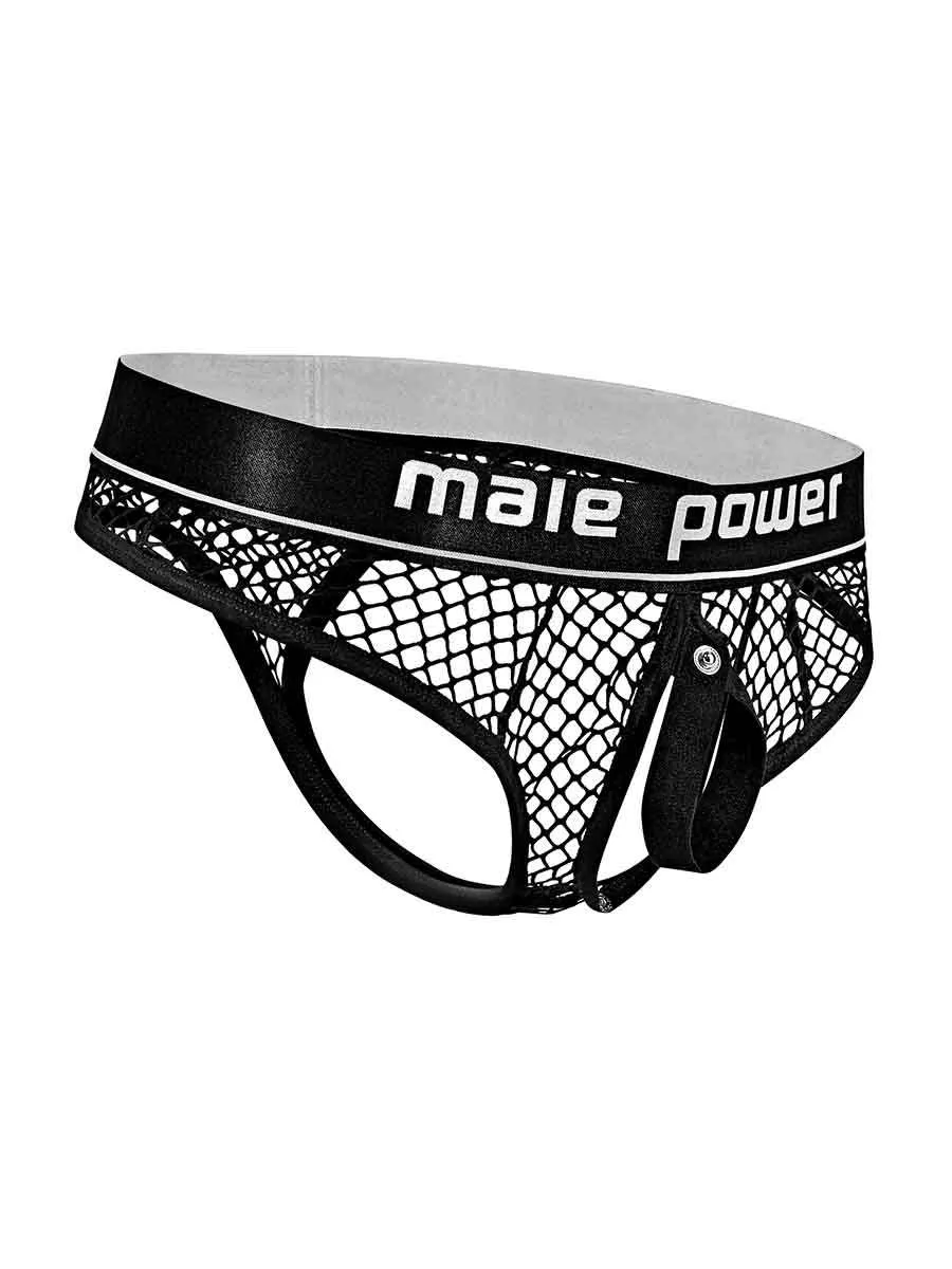 Male Power Cock Pit Net Cock Ring Thong - L/XL - Black