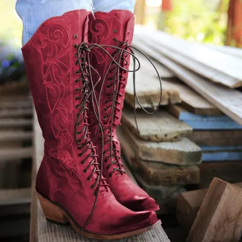 Medium thick heel 40-43 lace mid-tube boots