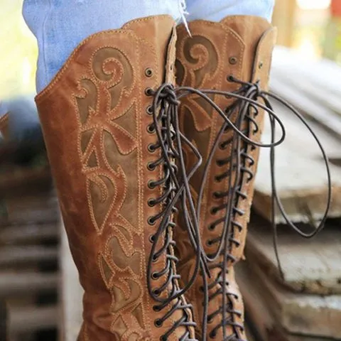 Medium thick heel 40-43 lace mid-tube boots