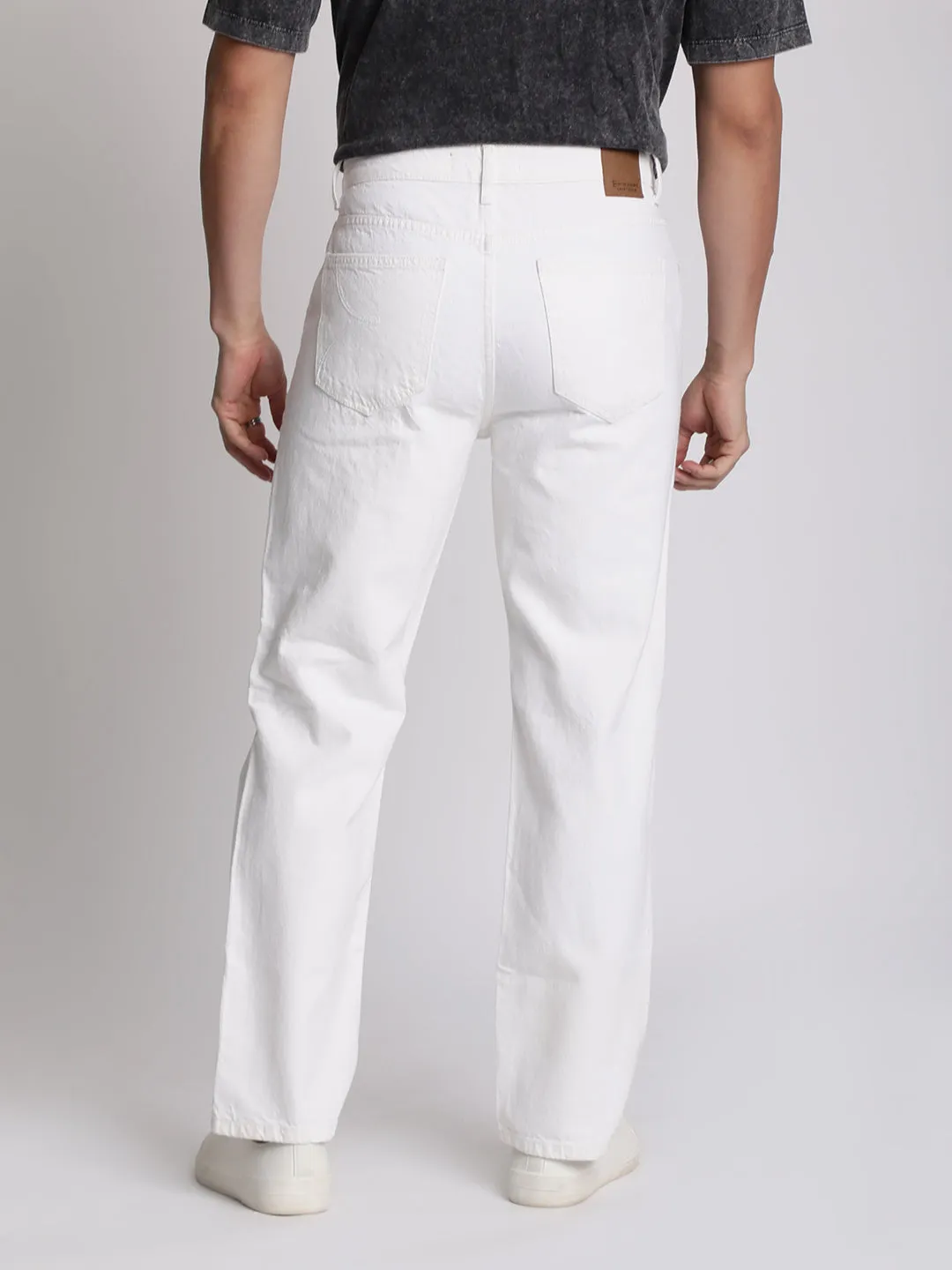 Men White Heavy Distress Relaxed Jeans