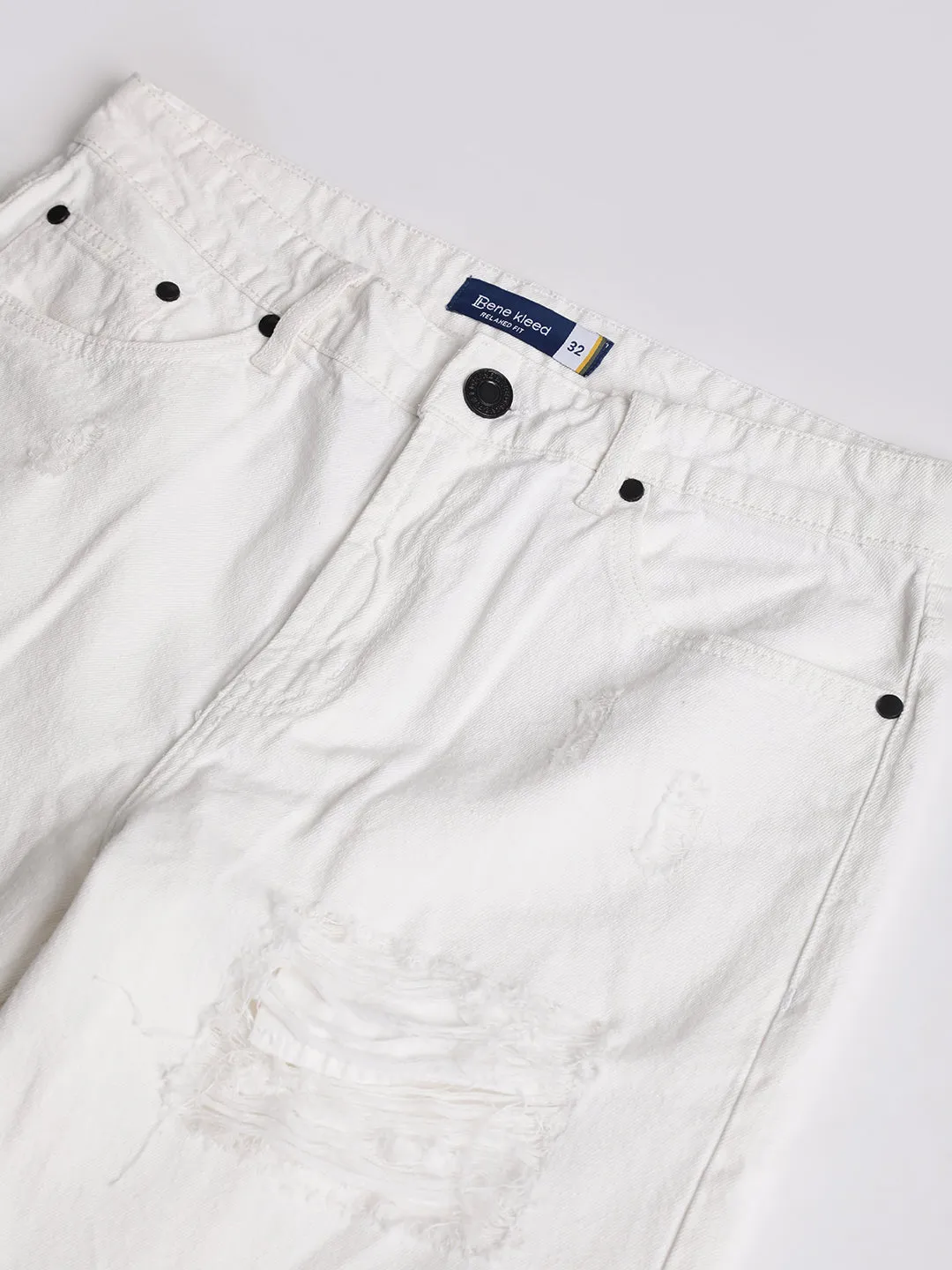 Men White Heavy Distress Relaxed Jeans