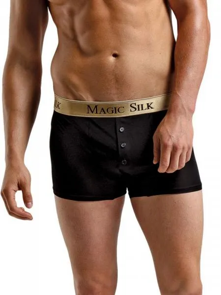 Men's 100% Silk Knit Button Pouch Short - Black -