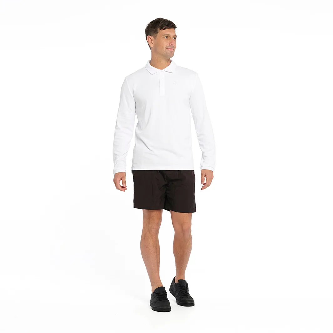 Mens Long Sleeve Polo - White