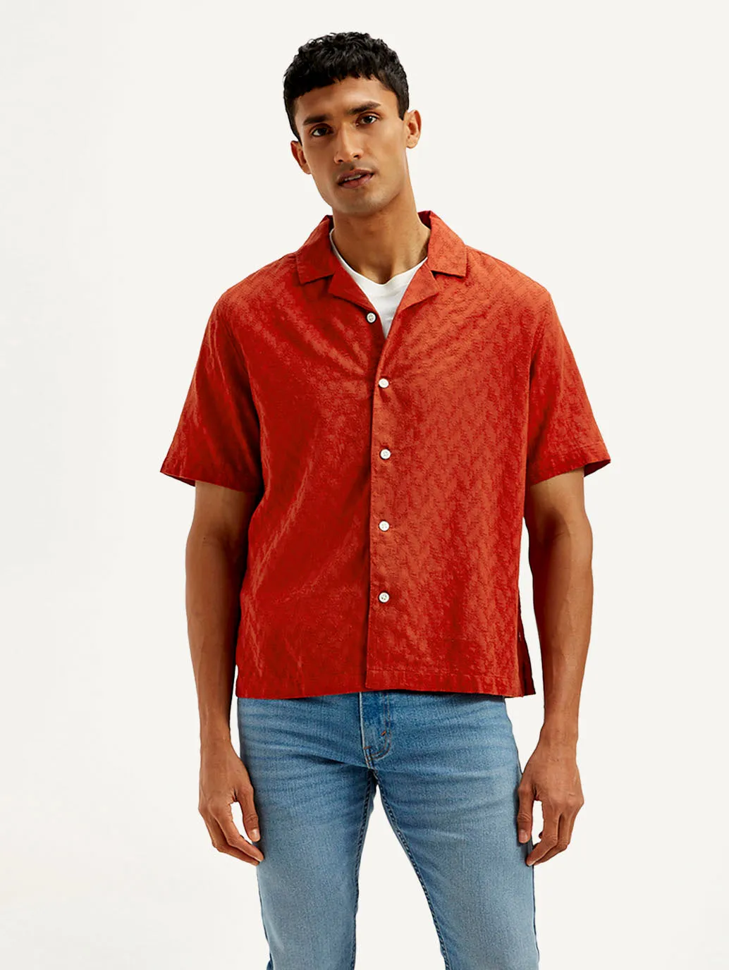 Men's Resort Collar Chevron Relaxed Fit Shirt