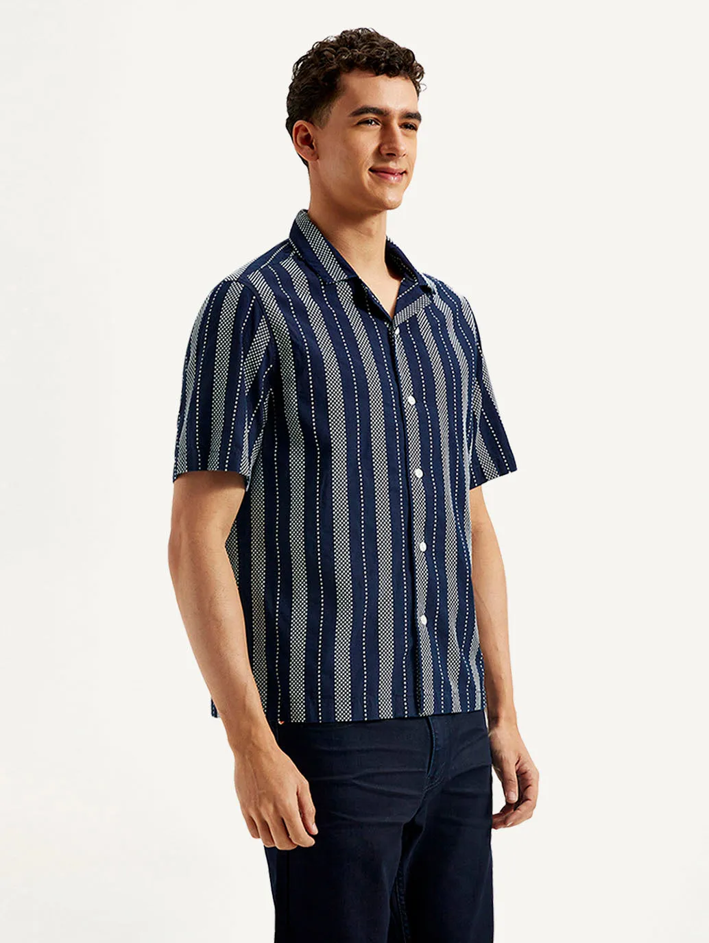 Men's Resort Collar Striped Relaxed Fit Shirt